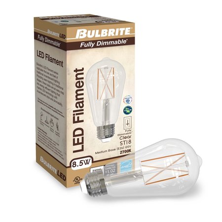 Bulbrite 8.5 Watt Dimmable Clear ST18 LED Light Bulbs with Medium E26 Base, 2 PK 861422